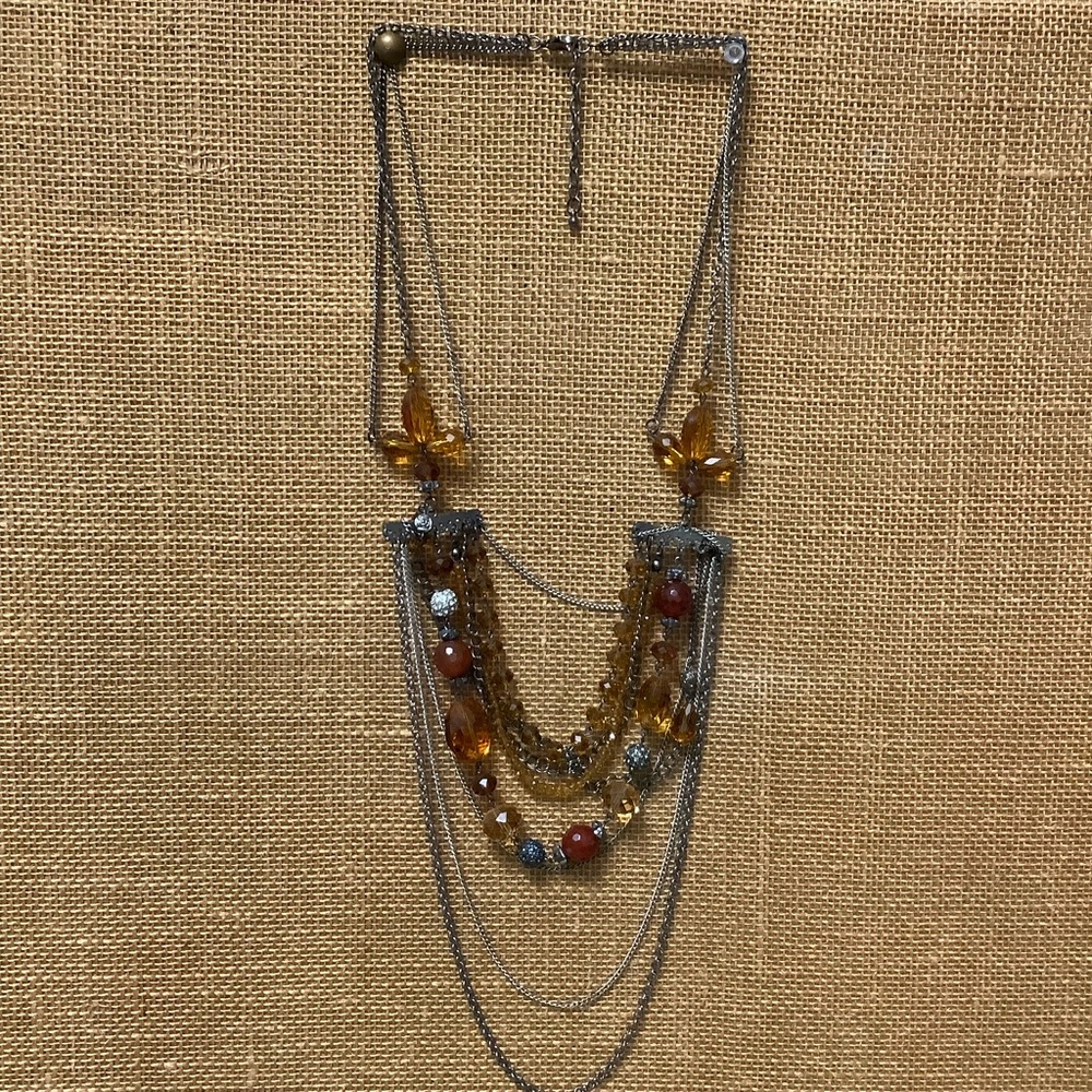 Boho 9 Strands faceted glass beads and chain Necklace.